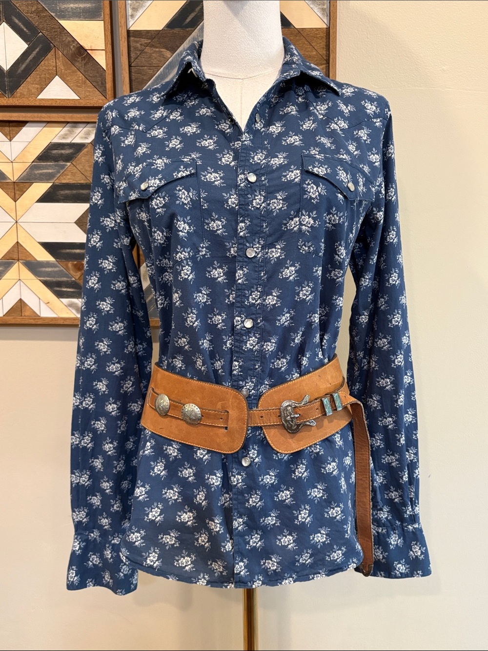 Vintage Ralph Lauren Sport Western Floral Pearl Snap Top Cottagecore size 8